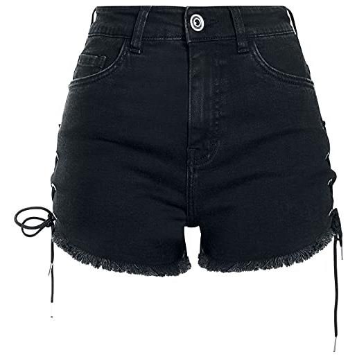 Urban Classics ladies highwaist denim lace up short donna hot pants nero 32 98% cotone, 2% elasthane