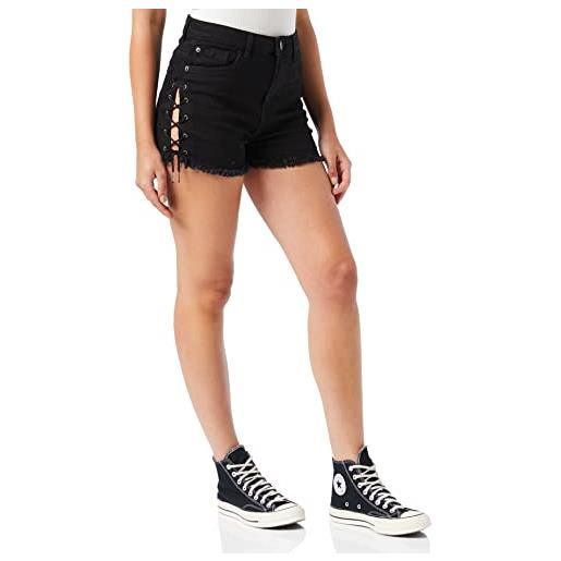 Urban Classics ladies highwaist denim lace up shorts, pantaloncini donna, nero, 34