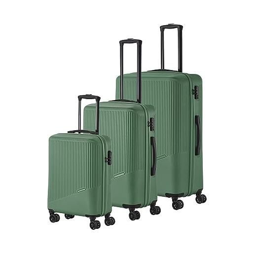 Travelite set di valigie a 3 pezzi e 4 ruote, misure l/m/s, serie di valigie bali trolley in abs a guscio rigido con chiusura a combinazione tsa, bagaglio a mano senza tsa, verde