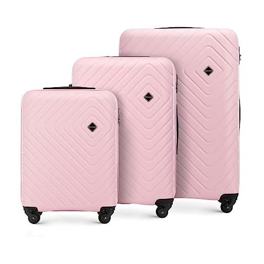 WITTCHEN cube line set di 3 valigie in abs con goffratura geometrica 4 ruote manico telescopico serratura a combinazione taglia (s+m+l) rosa chiaro
