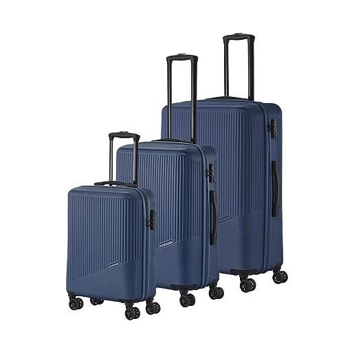 Travelite set di valigie a 3 pezzi e 4 ruote, misure l/m/s, serie di valigie bali trolley in abs a guscio rigido con chiusura a combinazione tsa, bagaglio a mano senza tsa, blu
