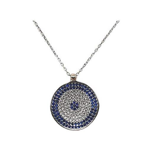 MYSTIC JEWELS by dalia collana con ciondolo a forma di occhio turco tondo blu in argento sterling 925 con zirconia cubica (argento)