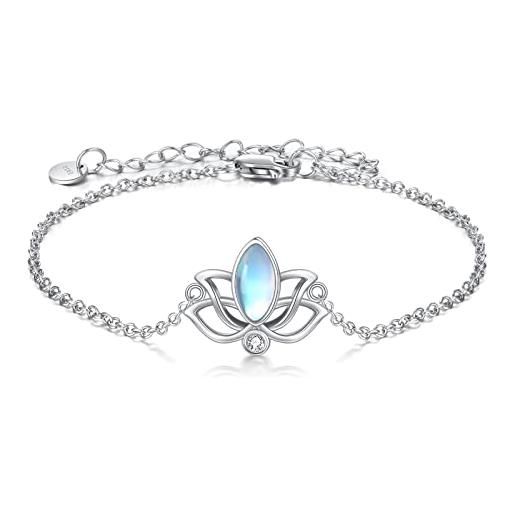 YFN lotus bracciali in argento sterling con pietra di luna di loto, regolabile, per yoga, per donne e ragazze, argento sterling, zirconia cubica