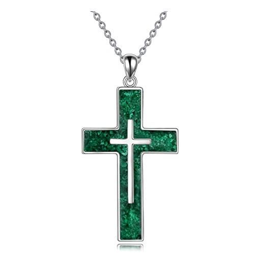 YFN croce collana argento sterling croce verde malachite ciondolo gioielli religiosi regali per donna uomo