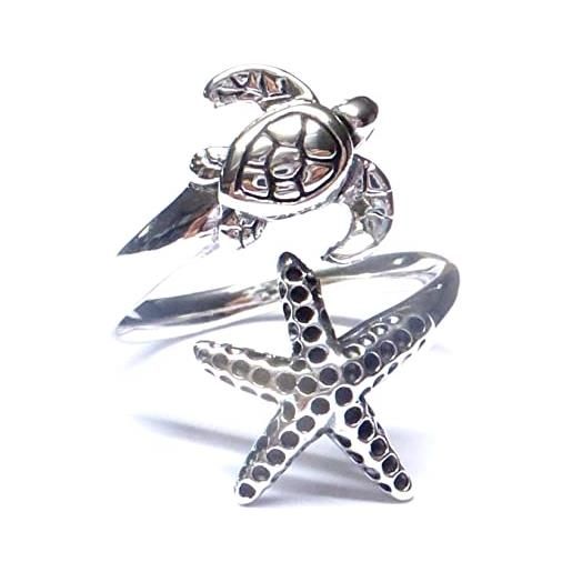 Silberschmuck - BG anello in argento sterling con motivo a tartaruga stella marina, misura 58 - 18,5, argento sterling, nessuna pietra preziosa