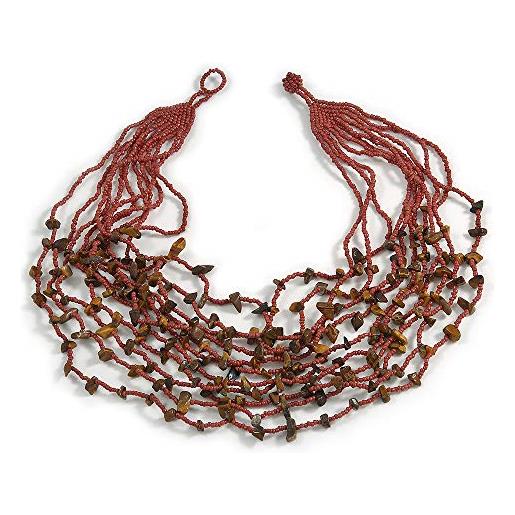 Avalaya statement - collana multifilo con perline di vetro marrone/pietra semipreziosa/60 cm l, misura unica