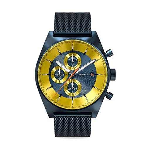 Detomaso d10 cronografo limited edition blue yellow orologio da polso da uomo analogico al quarzo mesh milanese blu spazzolato