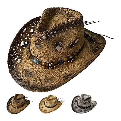 KaTiak cappelli da sole cappello da spiaggia di paglia cappello da cowboy da uomo scava fuori cappelli di paglia da sole for l'estate spiaggia all'aperto wild west unisex country gunslinger cappello da cowgi