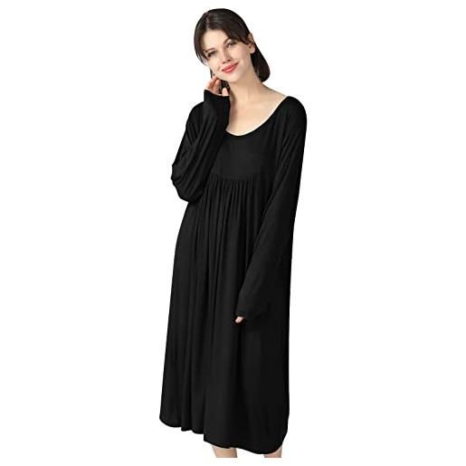 YAOMEI camicia da notte donna pigiama pigiami cotone modale, della biancheria della cinghia di babydoll chemise da note maniche lunghe (5xl, nero)