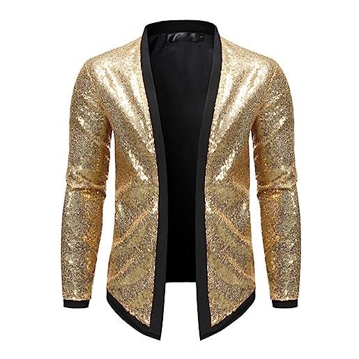 KJDWJKJRF cardigan da uomo con paillettes blu glitter blazer dj festa discoteca ballerina tuta blazer uomo matrimonio palcoscenico cantante costume anni '70 discoteca cardigan giacca, colore: rosso, 