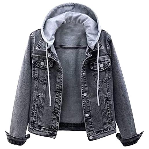 LDZYXY giacca di jeans con cappuccio staccabile da donna con bottone d'epoca cappotto corto allentato danneggiato con tasche giubbotto invernale taglie forti