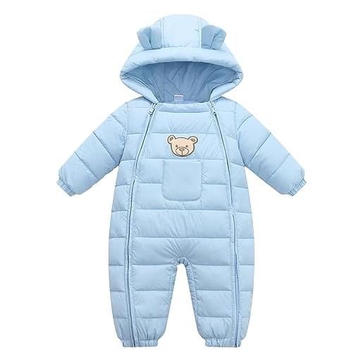 BRONG inverno bambino ragazzi tuta da neve pagliaccetto caldo con cappuccio tuta neonato pile cappotto doppia cerniera abbigliamento da neve blu 3-6 mesi