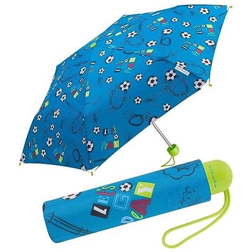 happy rain ergobrella - ombrello tascabile per bambini con elementi riflettenti, per fan del football, 89 cm