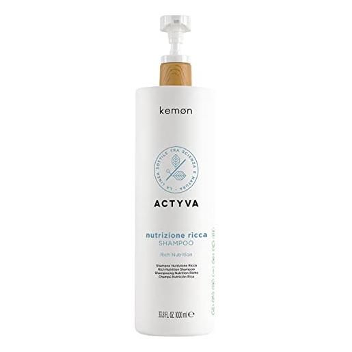 Kemon - actyva nutrizione ricca shampoo, azione nutriente e protettiva i capelli secchi e sensibilizzati, con avena e olio di oliva - 1000 ml