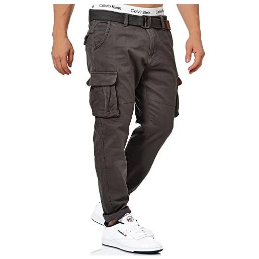 Indicode uomini mathen cargo pants | pantaloni cargo in 98% cotone inclusa cintura raven xl