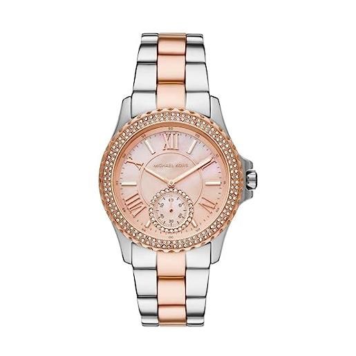 Michael Kors orologio per le donne, everest movimento a tre lancette, orologio in acciaio inossidabile con cassa da 40 mm, tonalità argento e oro rosa