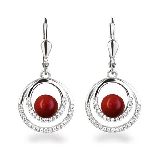 Schöner-SD beller-sd, orecchini pendenti con perle e zirconi, in argento 925 e argento, colore: corallo rosso , cod. Fi-oh40-ku06-kor
