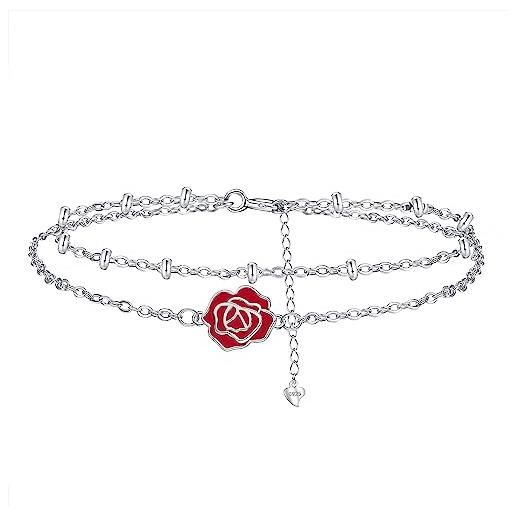 Hifeeled bracciale donna argento 925 braccialetto nero/rosso rose regolabile(16+4) gioielli donna regalo originale