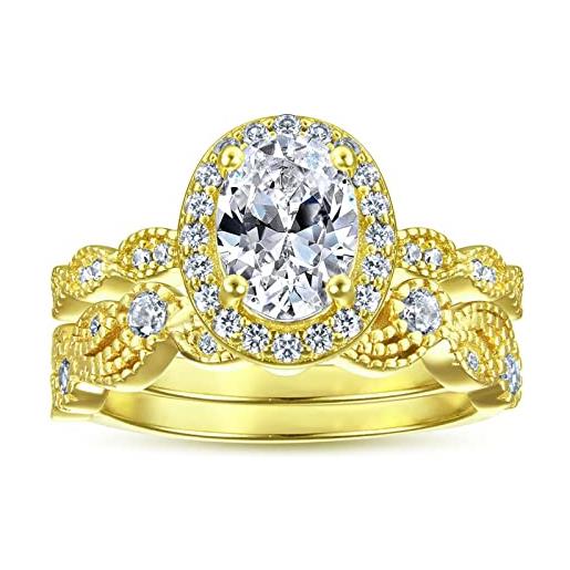 AMDXD anello donna argento 925, fede matrimoniale set di due anelli bianco zircone ovale anello taglia 20