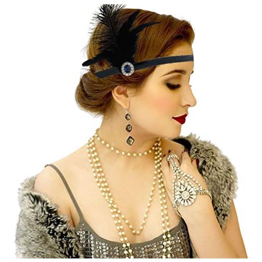 Zoestar anni '20 nero piuma fascia di cristallo copricapo vintage flapper fasce grande gatsby costume accessori per le donne