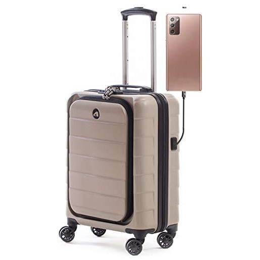 ALPINI valigia rigida inova-2.0 22 (55 cm) di garanzia 2 anni, scomparto per computer pc e tablet porta usb, tortora (crema marrone), (cabine) s - small - 40l - 55x40x20cm - 2.7kg, valigia