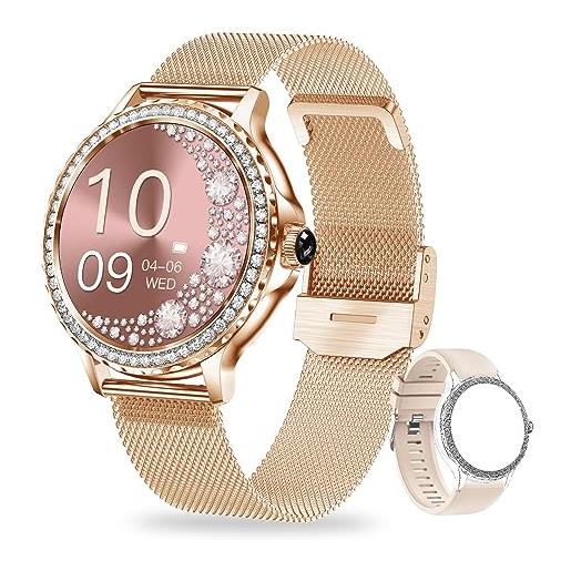 SoPrii smartwatch donna chiamata bluetooth e risposta vivavoce, smart watch da 1,3'' con 2 cinturini, orologio fitness ip68 con cardiofrequenzimetro, spo2, notifiche messaggi per ios android (rosa)