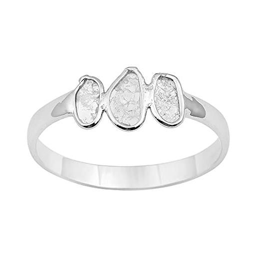 MOONEYE 0,35 ctw polki diamante naturale anello minimal con tre pietre in argento sterling 925 placcato platino con diamanti a fette (20)