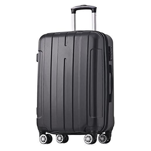 Merax set di valigie rigide da viaggio, trolley con serratura tsa e ruota universale, espandibile, con manico telescopico, nero, l, valigetta rigida