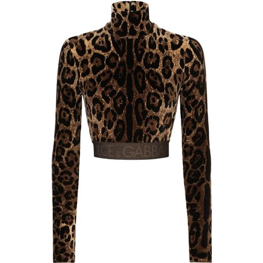 Dolce & Gabbana blusa leopardata a collo alto - marrone