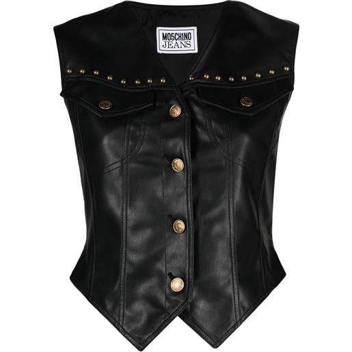MOSCHINO JEANS stud-detail panelled faux-leather gilet - nero