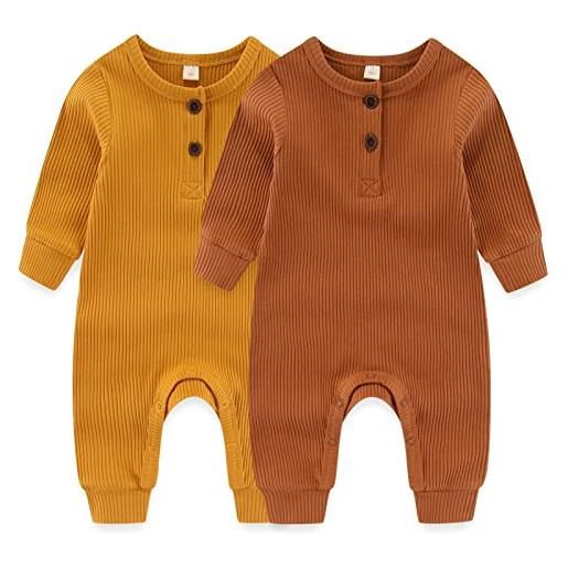 MAMIMAKA pagliaccetto in cotone monopezzo pigiama senza piedi per bambini da 0 a 18 mesi, confezione da 2, serie a due pezzi-4, 1 mese