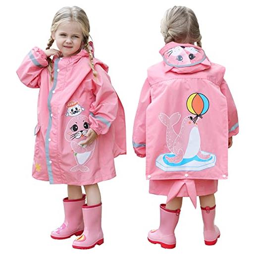 Hovkib poncho antipioggia per bambini - giacca da pioggia per bambine impermeabile cappotto di pioggia leggero abbigliamento antipioggia portatile mantella antipioggia 2-10 anni