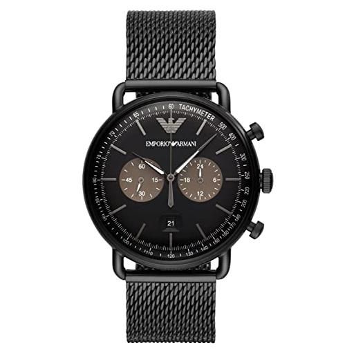 Emporio Armani orologio da uomo, movimento cronografo, cassa in acciaio inossidabile nera da 43 mm con bracciale in acciaio inossidabile, ar11142