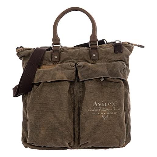 Avirex borsa unisex da viaggio o da lavoro con tracolla, in canvas e pelle bovina anticata, in stile militare, collezione 140506 cnv0a (blue)