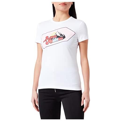 Love Moschino slim fit a maniche corte con stampa impermeabile e dettagli glitterati t-shirt, bianco, 46 donna