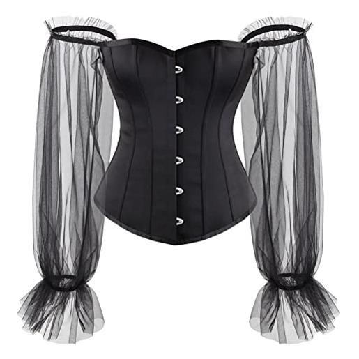 Sahgsa corsetto top top da donna, corsetto alla moda, corsetto da donna, con design con lacci, senza spalline, in pizzo, a maniche lunghe, per abito da sera