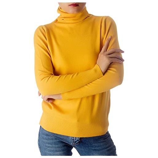 iB-iP donna maglione collo alto soffice unito pullover, taglia: 44, giallo