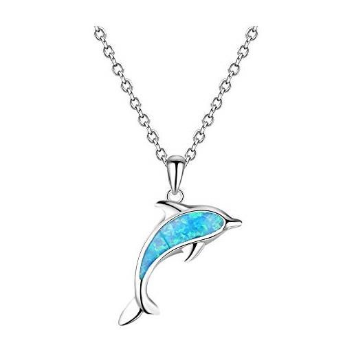 Purmy collana opale argento 925 donna, opale blu delfino, regali di anniversario di compleanno per ragazza amante