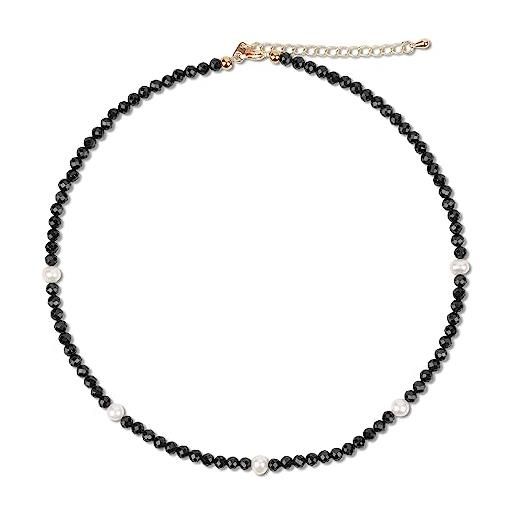 GAVU collana girocollo da donna con cristalli naturali di spinello nero e perle di acqua dolce
