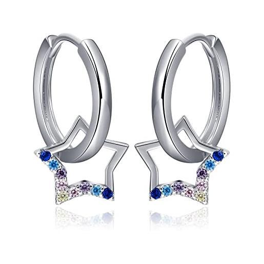 Qings orecchini cerchio con ciondolo stella colorati zirconi argento sterling 925 piccolo orecchini hoops per donna ragazze