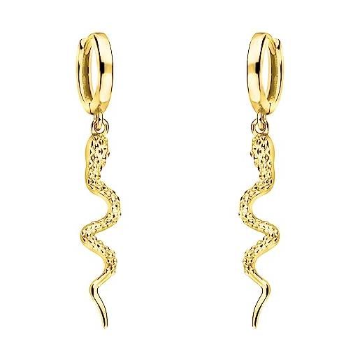 Sofia milani - orecchini da donna in argento 925 - placcati in oro - orecchino pendente a serpente a motivi - e2057