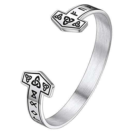FaithHeart braccialetto vinchingo aperto unisex uomini donne con nodo celtico rune vichinghi albero della vita martello di thor braccialett fortunato amuleto argento nero