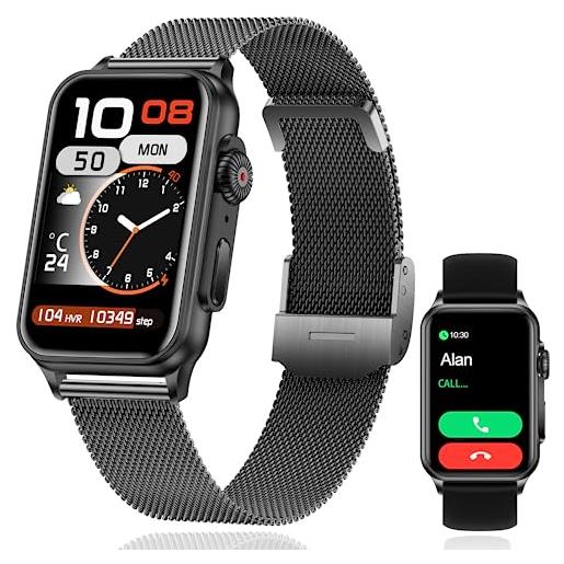 MiGuoLeyu smartwatch uomo con effettua o risposta chiamate, 1,57 hd screen, orologio fitness con contapassi cardiofrequenzimetro spo2 sonno, impermeabile ip67 smart watch per android ios/nero