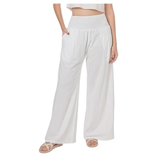Lofbaz donna estate cotone e lino a gamba larga fluttuante pantaloni palazzo spiaggia a vita alta boho lunghi da relax con tasche kaki s