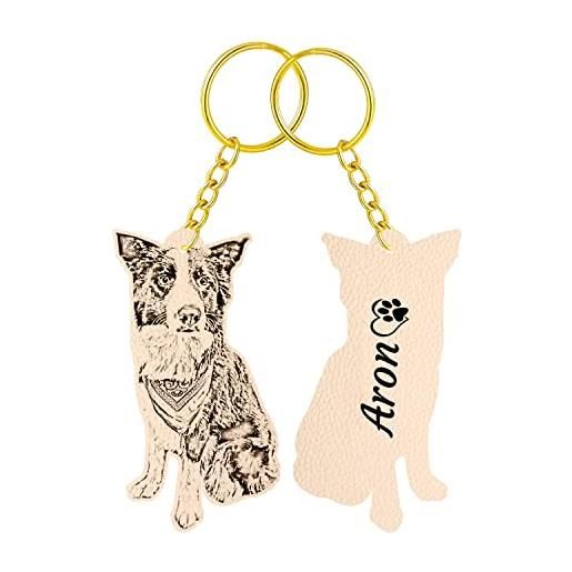 Nitek portachiavi cane personalizzato in vero cuoio con foto cane gatto legno amanti degli animali idea regalo per natale compleanno anniversario made in italy
