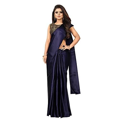 IMTRA FASHION sari indiano da donna sari stampato chanderi con camicetta blu navy (pavitra navy)