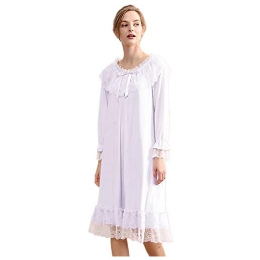 OKSakady ragazza delle donne flanella manica lunga pizzo dormire vestito principessa stile camicia da notte abito da notte