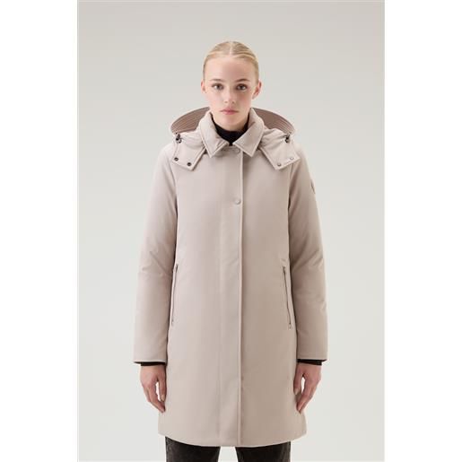Woolrich donna trench firth in tech soft. Shell light taupe taglia xs