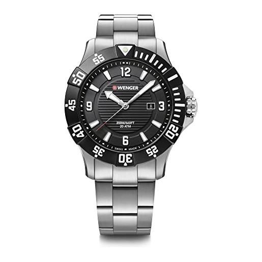 WENGER orologio uomo WENGER seaforce ø 43mm, swiss made, quarzo analogico, impermeabilità fino a 200, acciaio inossidabile, nero/argento, 01.0641.131