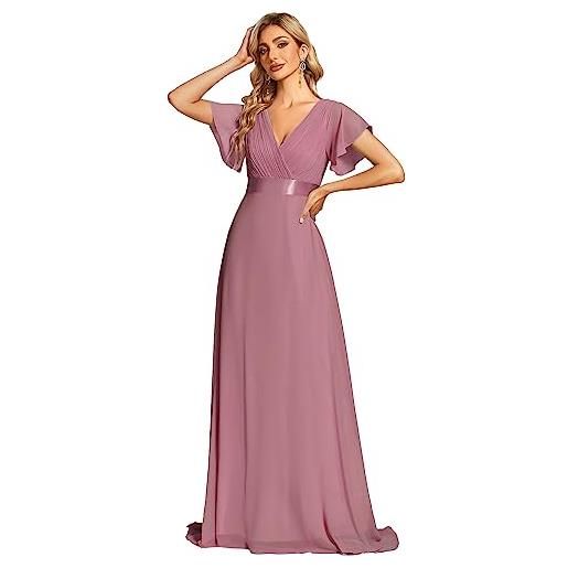 Ever-Pretty abito cerimonia donna a v linea ad a elegante abito da sera classico con maniche a volant lilac 46